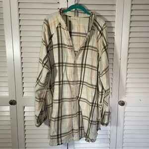 FP Oversized Button Down Plaid Flannel
